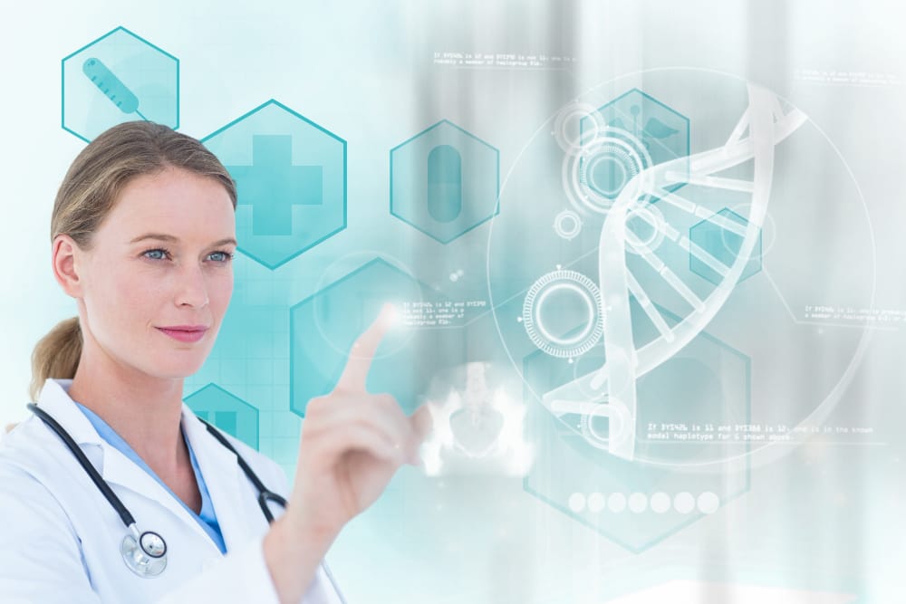 concentrated doctor working with virtual screen